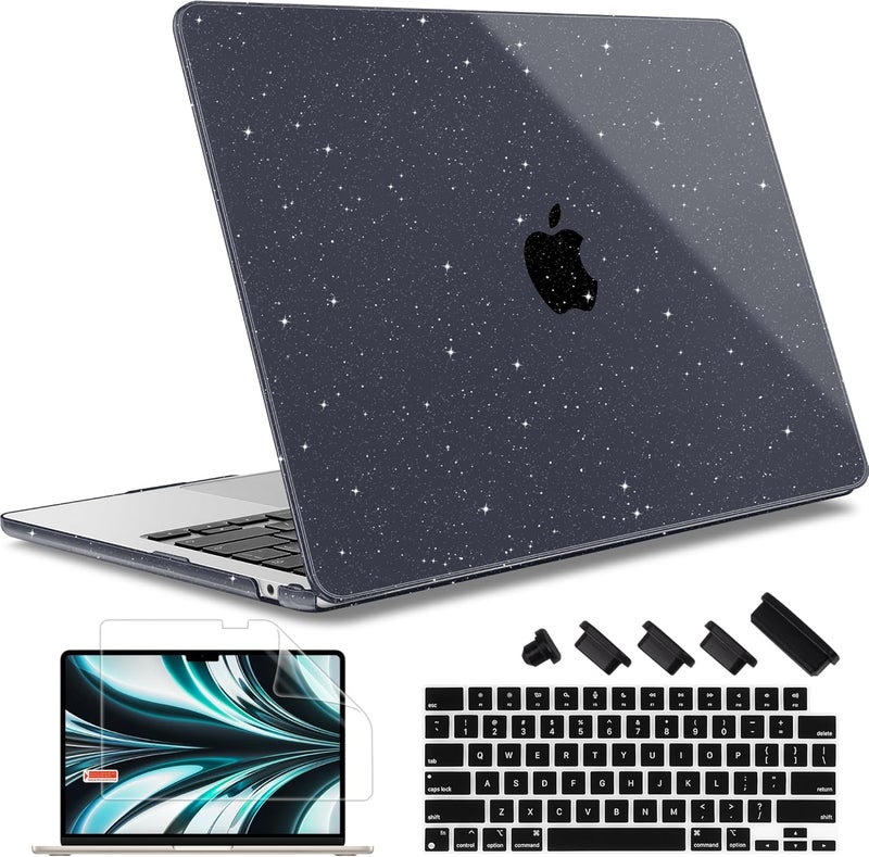 May Chen for M4 MacBook Air 13.6 inch Case 2025 2024 2023 2022 Release A3240 M3 A3113 M2 A2681, Plastic Hard Shell Case for MacBook Air 13.6" with Retina Display Fits Touch ID, Crystal Black Glitter - Image 1
